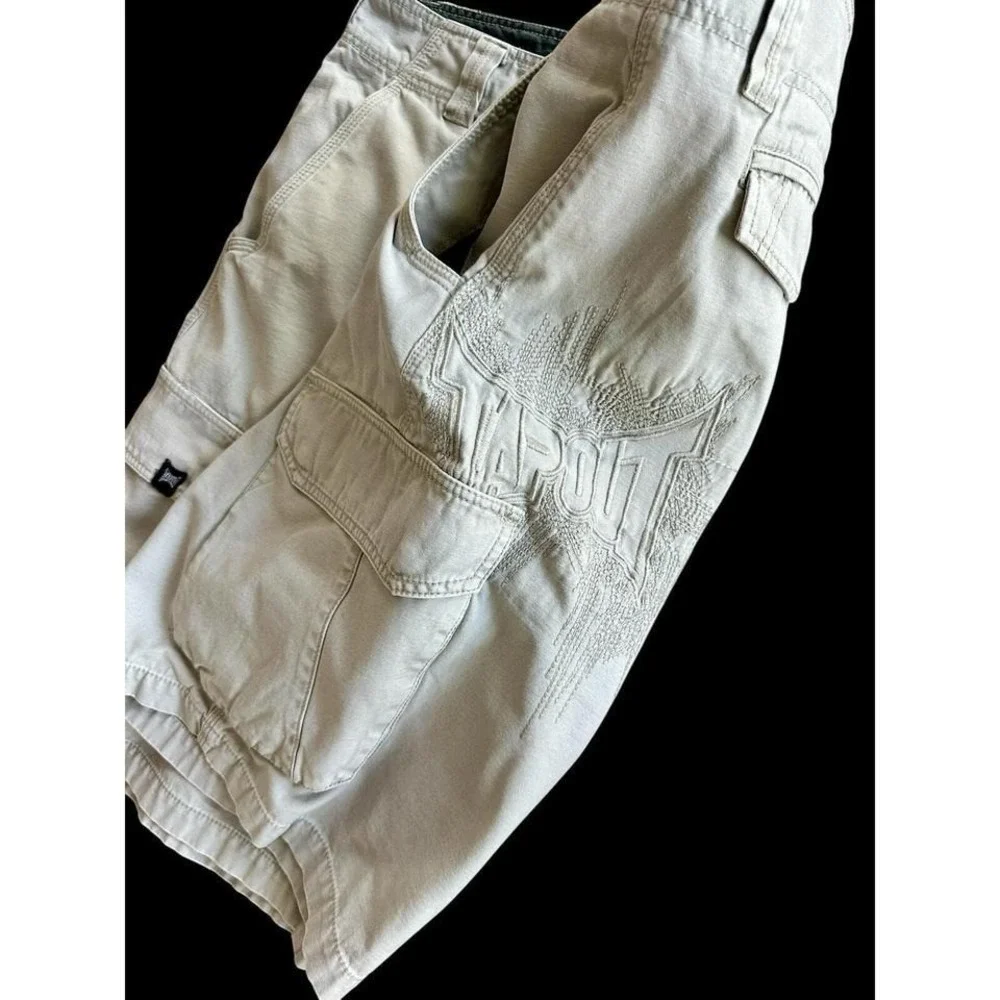 Vintage‎ Y2K Tapout Shorts Cargo Sz 36 Khaki Embroidered Logo Side MMA 2000's